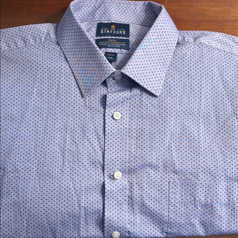 Stafford Men's Light Lavender Polka Dot Shirt 18 Neck 36/37